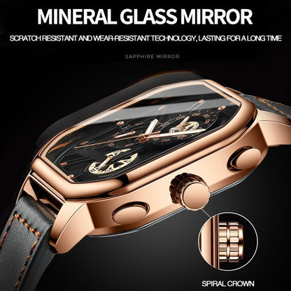Waterproof Luminous Square Quartz Watch In Black Steel And Rose Gold - 30M-1915197652358795268