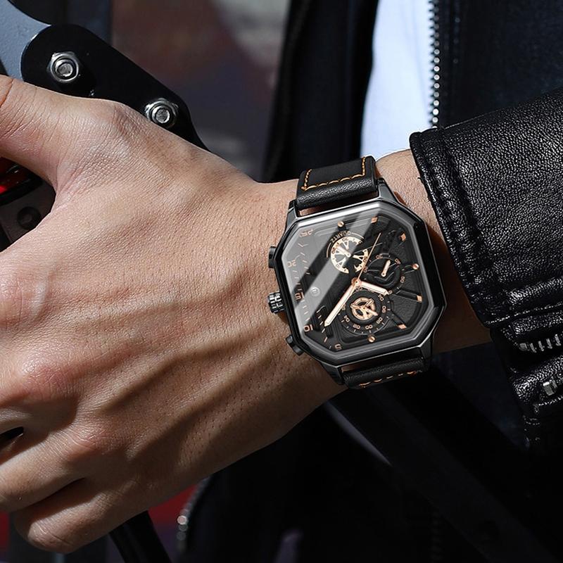 Waterproof Luminous Square Quartz Watch In Black Steel And Rose Gold - 30M-1915197652358795270