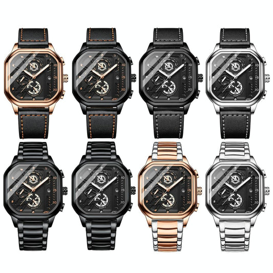 Waterproof Luminous Square Quartz Watch In Rose Gold And Black-1915197186161905665