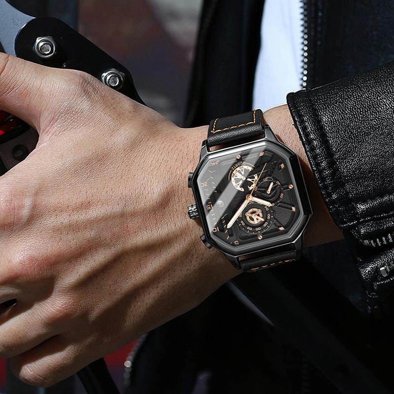 Waterproof Luminous Square Quartz Watch In Rose Gold And Black-1915197186161905670