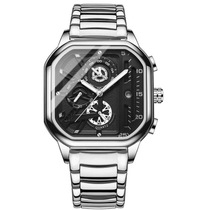 Waterproof Luminous Square Quartz Watch - White Steel With Black And White Accents - 30M-1915197279271260160