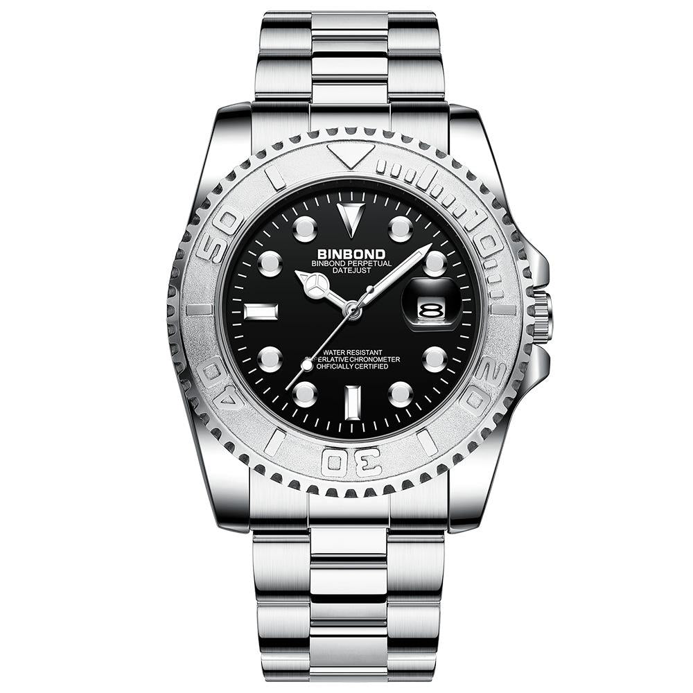 Waterproof Luminous Sports Watch With Metal Gear - White Steel / Black-1915198090588065792