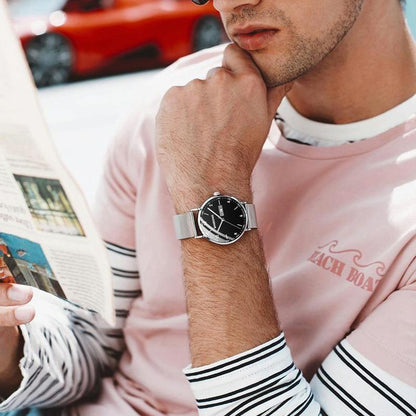 Waterproof Ultra-Thin Quartz Luminous Starry Watch With Black Leather And Rose Gold Accents-1915197434842189830