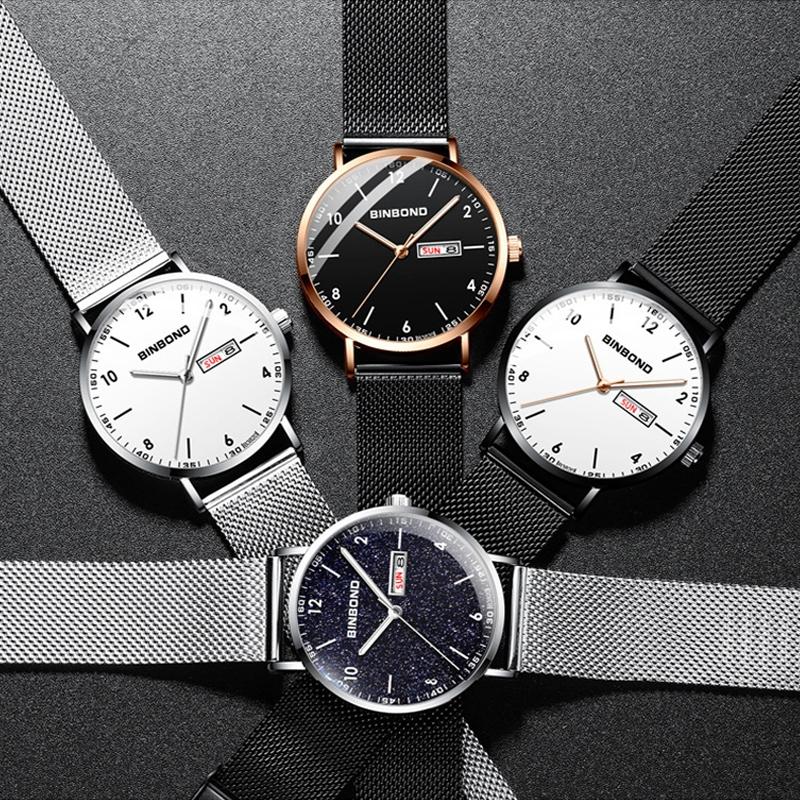 Waterproof Ultra-Thin Quartz Luminous Starry Watch With Black Net Design And White Nail Detail - 30M-1915197166054412293