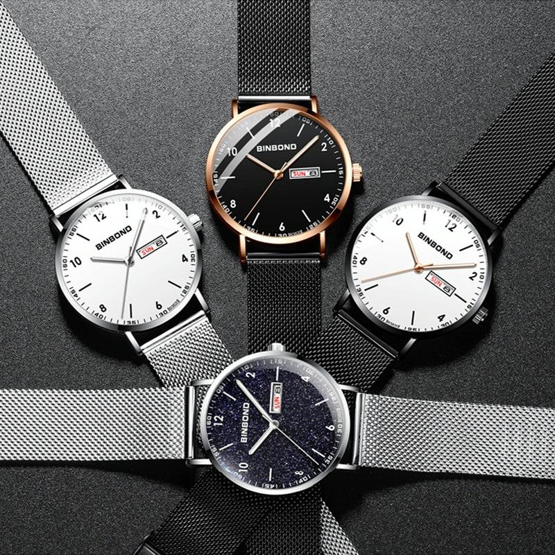 Waterproof Ultra-Thin Quartz Luminous Starry Watch - Black Net-Black-White - 30M-1915197263022526469