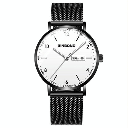 Waterproof Ultra-Thin Quartz Luminous Starry Watch - Black Net-Black-White - 30M-1915197263022526471