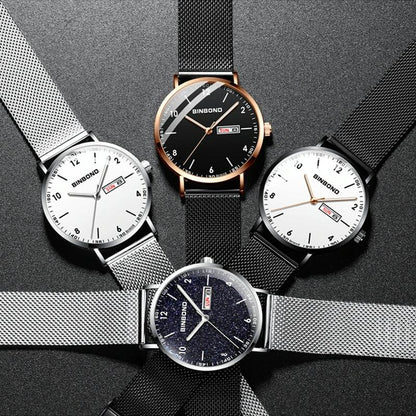 Ultra-Thin Waterproof Quartz Watch With Luminous Starry Design - White Net-1915197864569606149