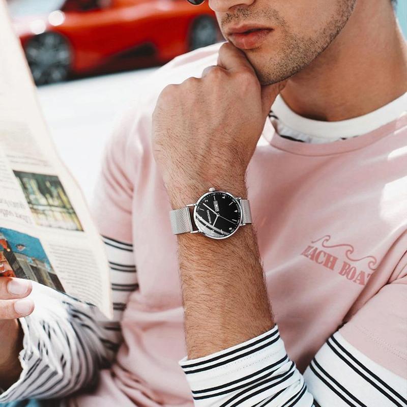 Ultra-Thin Waterproof Quartz Watch With Luminous Starry Design - White Net-1915197864569606150