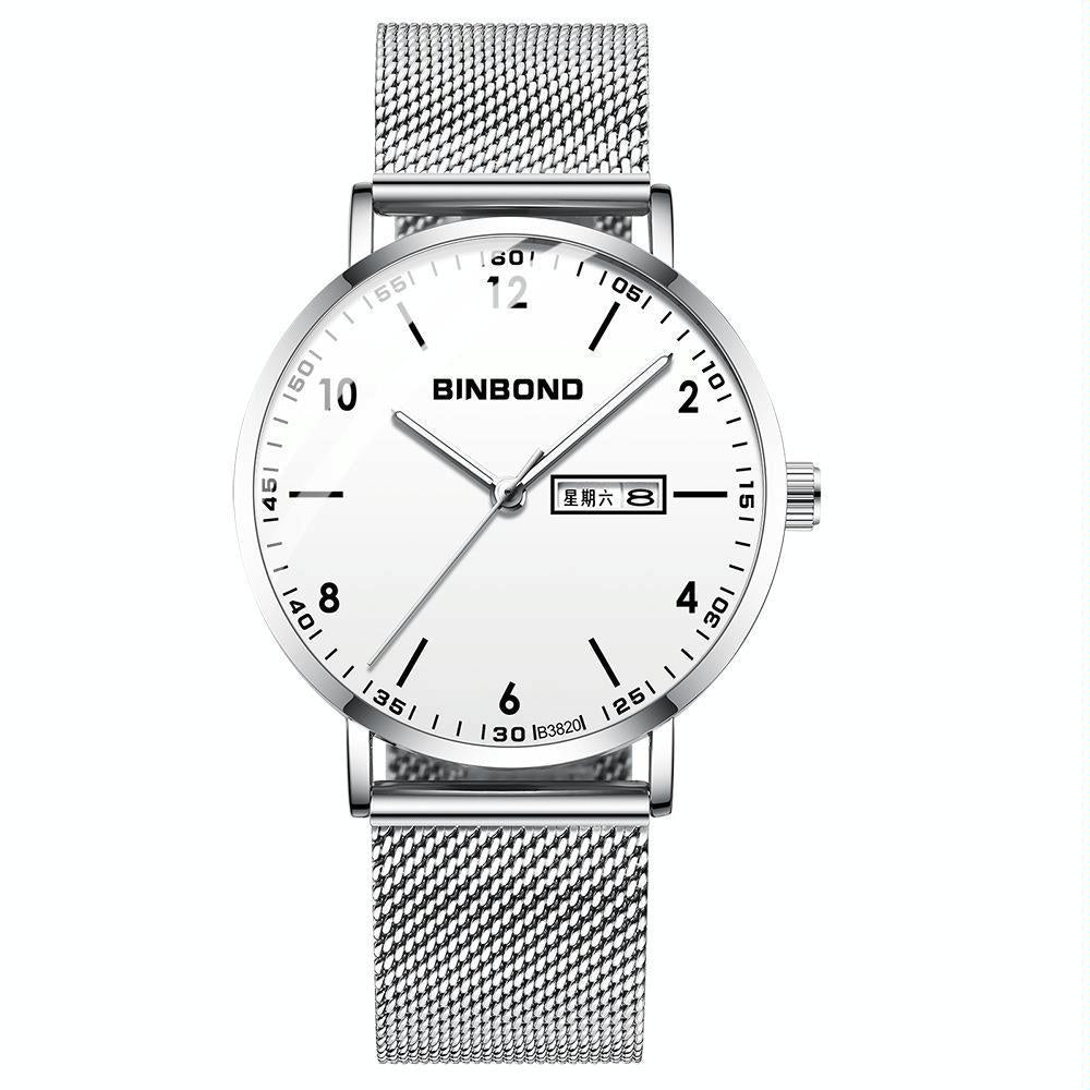 Ultra-Thin Waterproof Quartz Watch With Luminous Starry Design - White Net-1915197864569606151