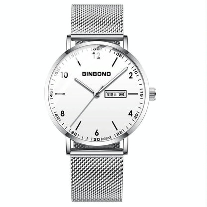 Ultra-Thin Waterproof Quartz Watch With Luminous Starry Design - White Net-1915197864569606151