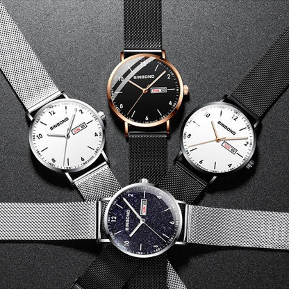 Waterproof Ultra-Thin Quartz Luminous Watch With Starry Design - Black Leather / Rose Gold / White - 30M-1915197464118431749