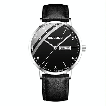 Waterproof Ultra-Thin Quartz Luminous Watch With Starry Design And Black Leather Strap-1915197190599479296