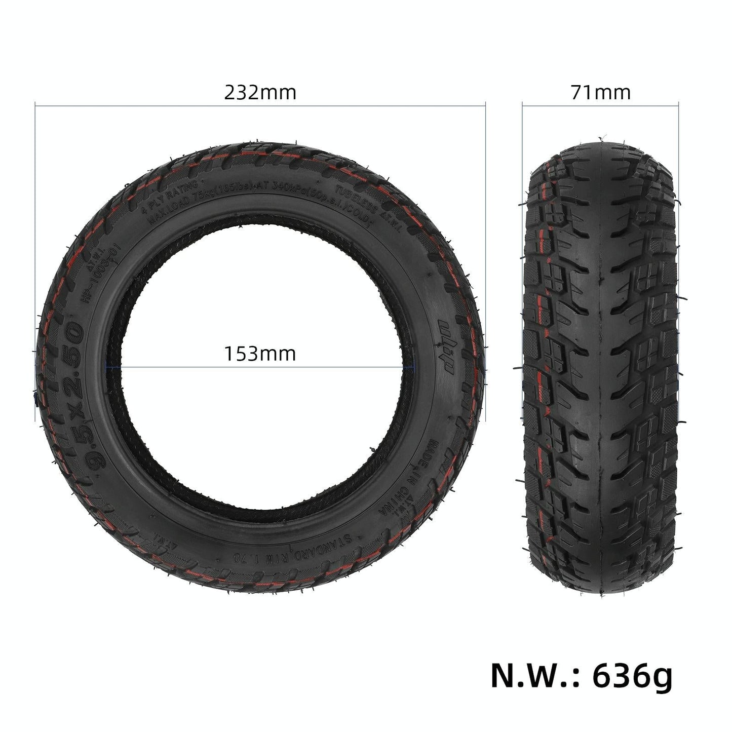 Off-Road Tubeless Tire For Electric Scooters - 9.5X2.5 Inch With Gas Nozzle-1964932327545114628