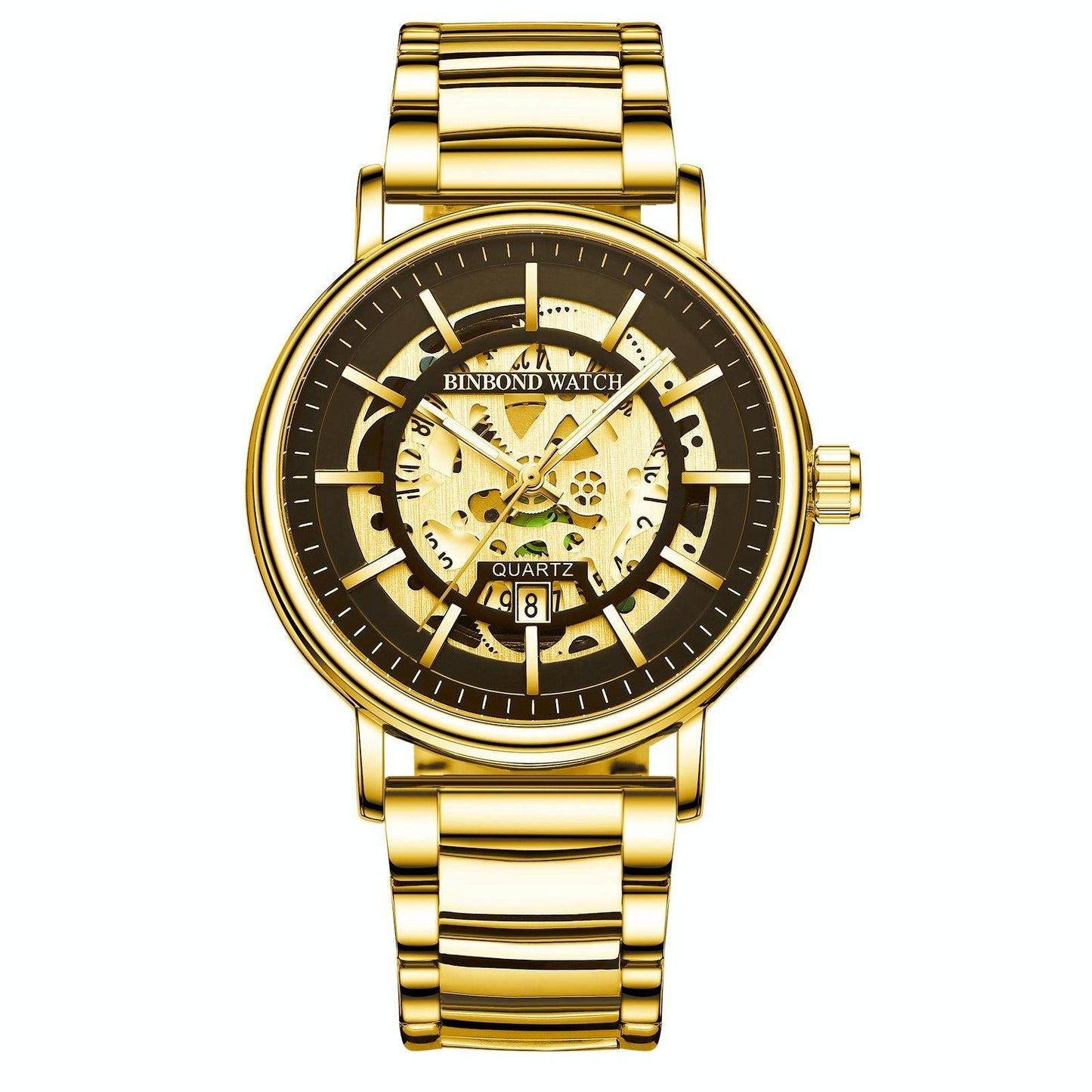 Waterproof Luminous Quartz Watch - Multifunctional Gold-Black-Gold-1915197974863024135