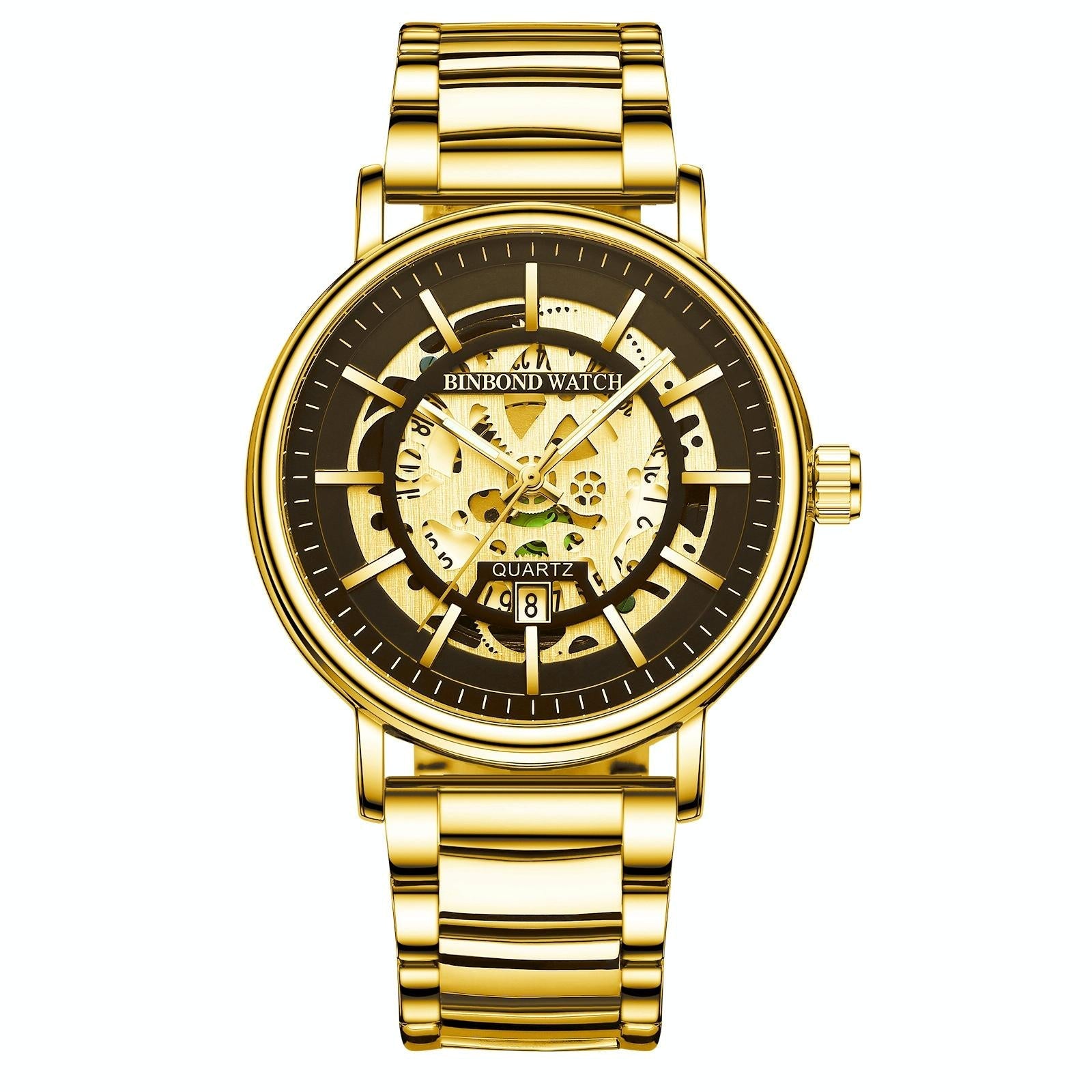 Waterproof Luminous Quartz Watch - Multifunctional Gold-Black-Gold-1915197974863024135
