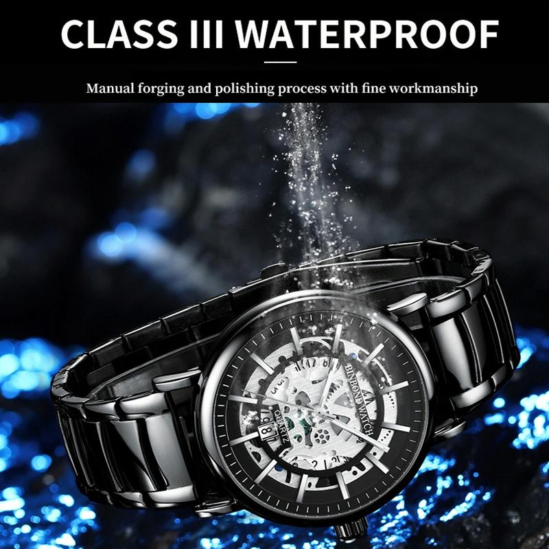 Waterproof Luminous Quartz Watch - Multifunctional Gold-Black-Gold-1915197974863024132