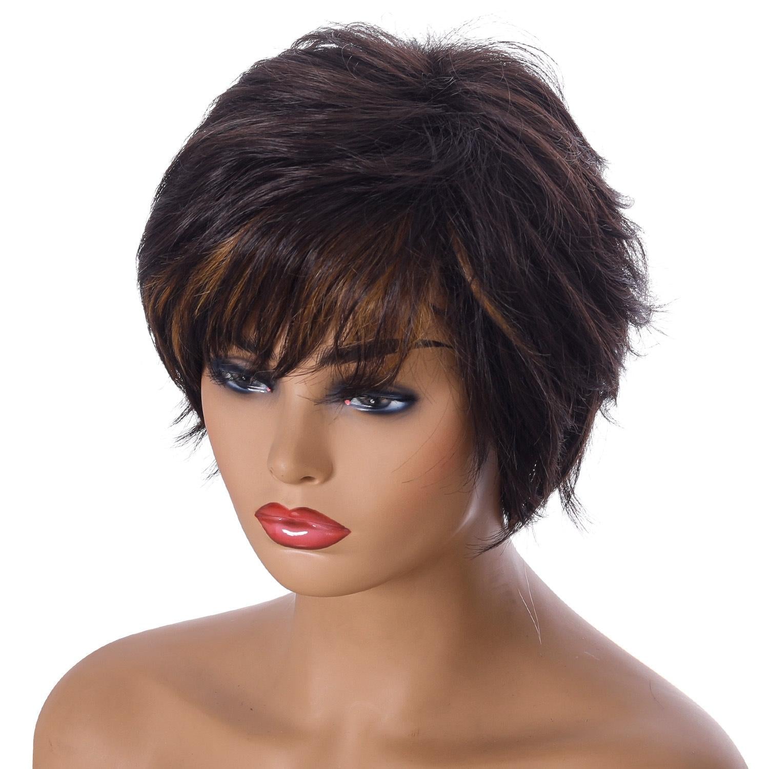 Gold Fluffy Short Curved Head Chemical Fiber Wig Set-1915197124472082434