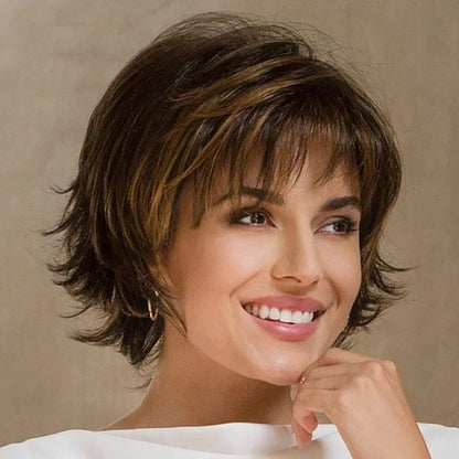 Gold Fluffy Short Curved Head Chemical Fiber Wig Set-1915197124472082435