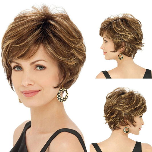 Gold Short Curved Fluffy Women Wig-1915196879591837697