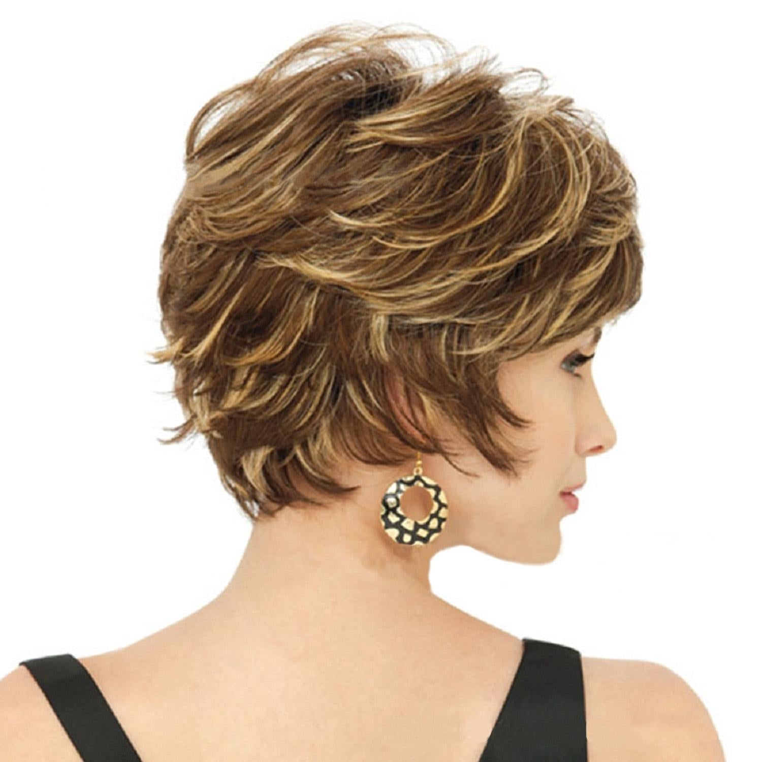 Gold Short Curved Fluffy Women Wig-1915196879591837698