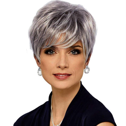 Short Straight Hair Wig - High Temp Silk Fiber - Silver Gray-1915198319324434432
