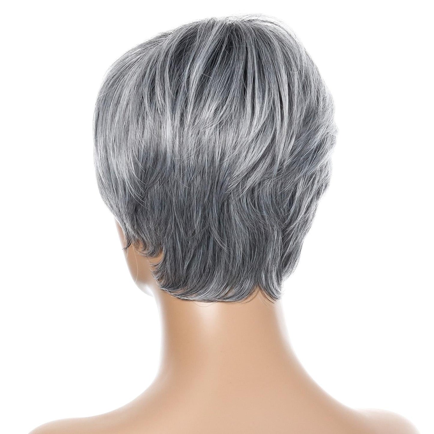 Short Straight Hair Wig - High Temp Silk Fiber - Silver Gray-1915198319324434439
