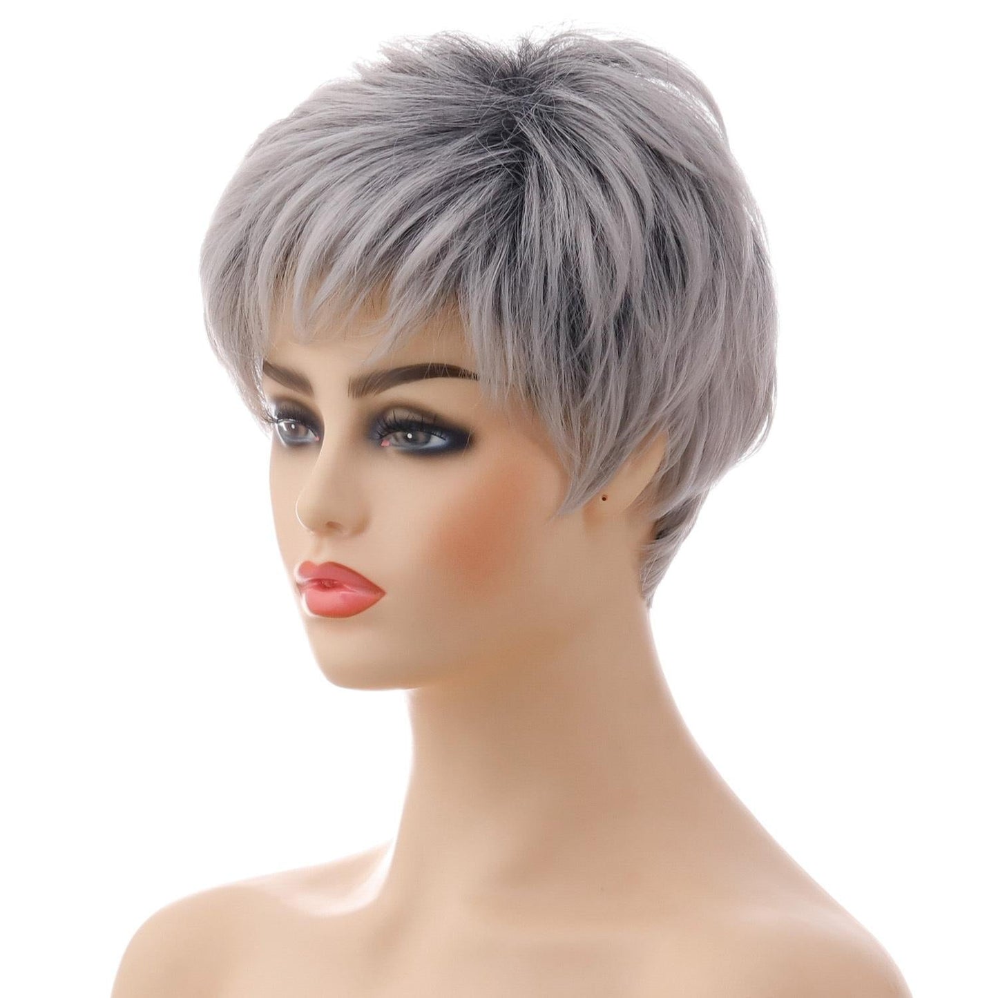 Short Straight Hair Wig - High Temp Fiber - Silver Gray-1915198133206388738