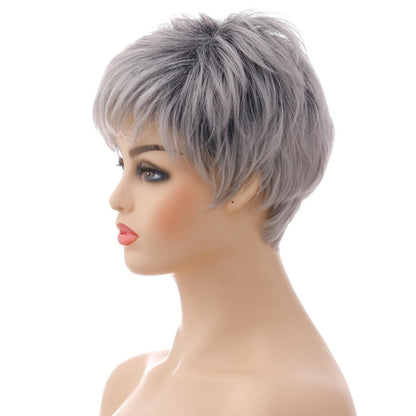 Short Straight Hair Wig - High Temp Fiber - Silver Gray-1915198133206388740