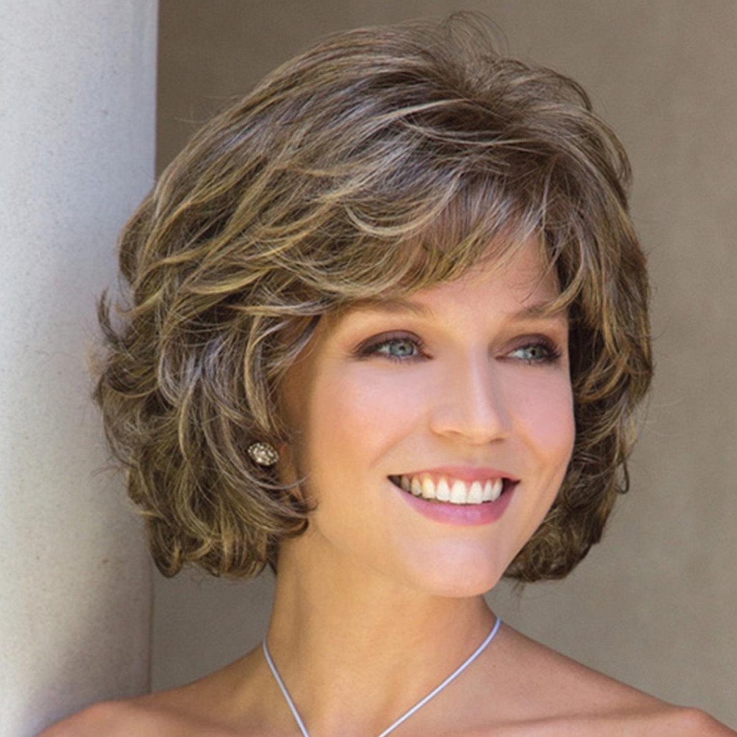Silk Fiber Short Curly Wig - Gold Colour-1915198120602505223