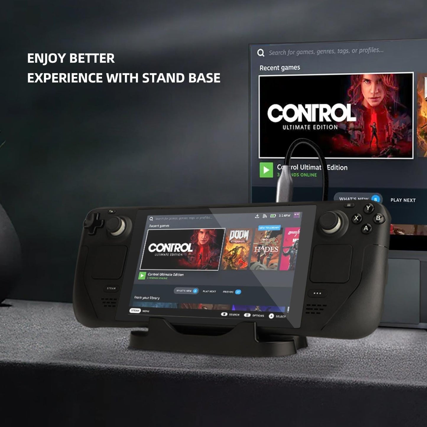 Steam Deck Console Base With Mobile Phone Bracket - Black-1915196969068924935