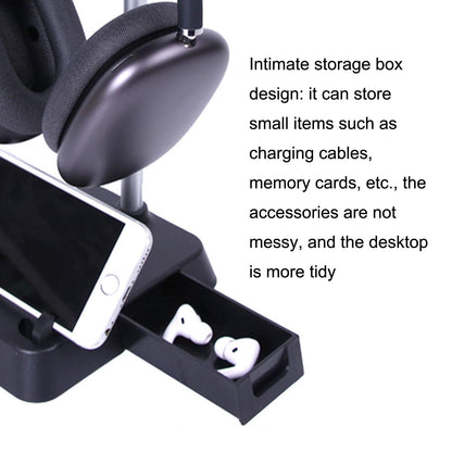 Max Hifylux Headphone Stand With Mobile Phone Holder And Storage Box - Black-1964932205193072646