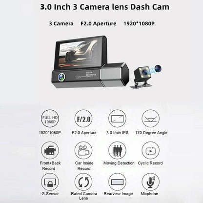 1080P Hd Multi-Language Driving Recorder With 3 Lenses-1915197239597338631