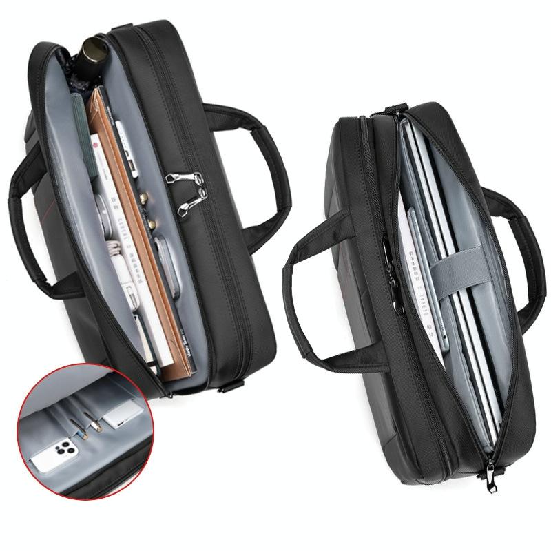 Waterproof Multifunctional Laptop Messenger Bag - Black-1915197127198380036