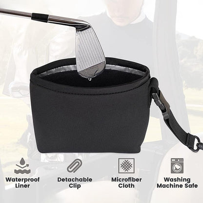 Black Portable Golf Ball Cleaning Bag - Waterproof & Removable-1964932167331090437