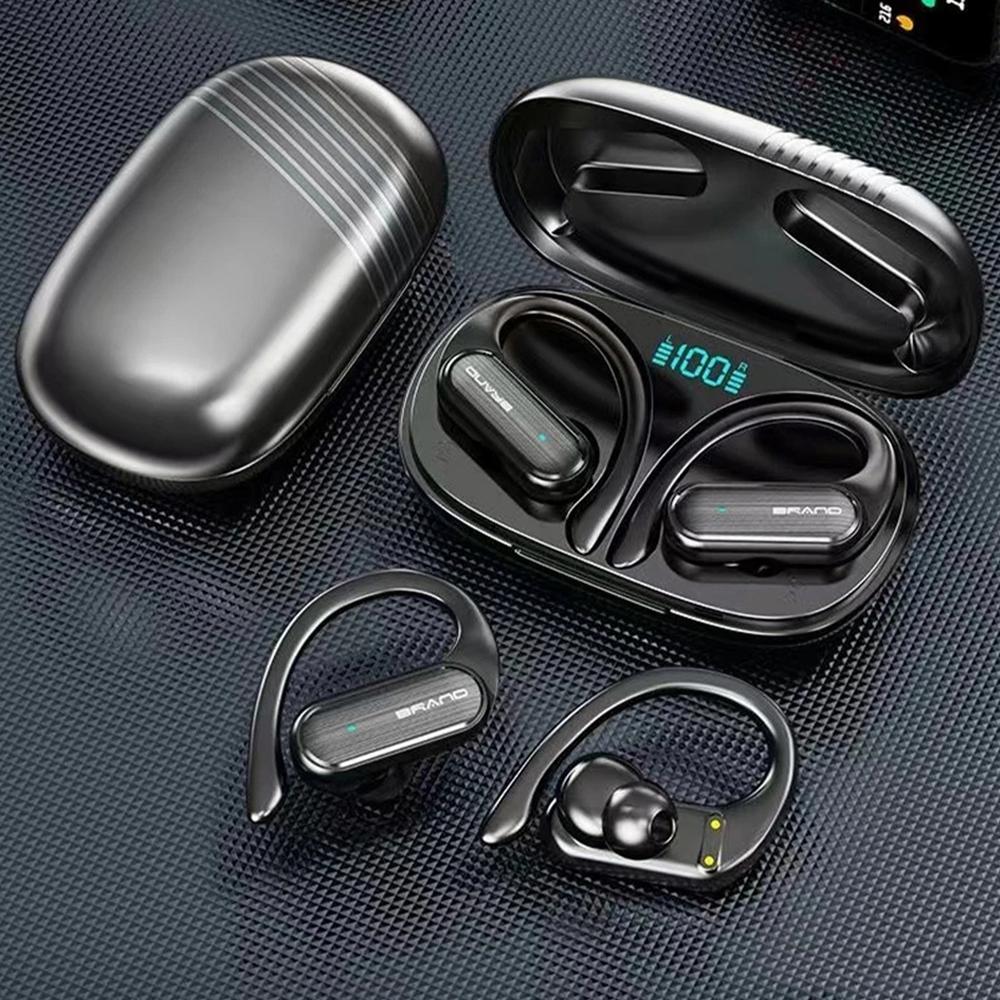 Waterproof Wireless Bluetooth Earphones With Led Display - Black-1915196893315600385