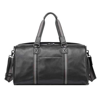 Multifunctional Leather Travel Bag - Large Capacity Single Shoulder - Black-1915196816257847296