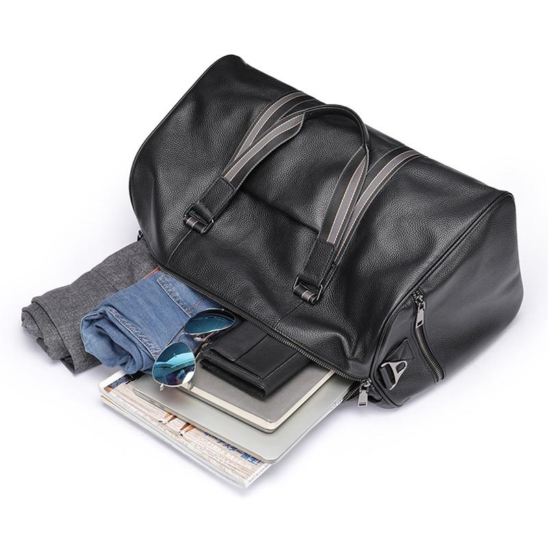 Multifunctional Leather Travel Bag - Large Capacity Single Shoulder - Black-1915196816257847302