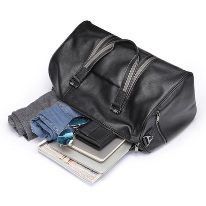 Multifunctional Leather Travel Bag - Large Capacity Single Shoulder - Black-1915196816257847302
