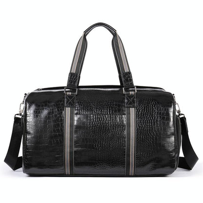 Multifunctional Leather Duffel Bag For Travel - Crocodile Print-1964932182657077248