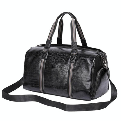 Multifunctional Leather Duffel Bag For Travel - Crocodile Print-1964932182657077249