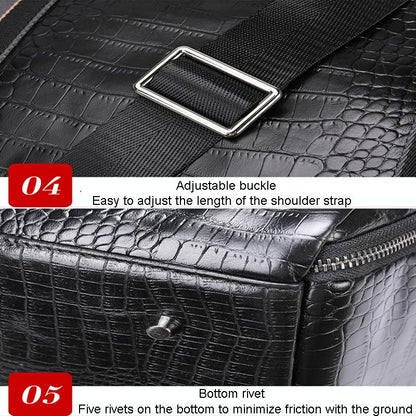 Multifunctional Leather Duffel Bag For Travel - Crocodile Print-1964932182657077250