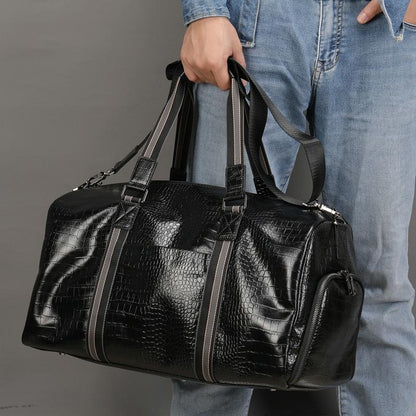 Multifunctional Leather Duffel Bag For Travel - Crocodile Print-1964932182657077251