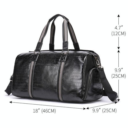 Multifunctional Leather Duffel Bag For Travel - Crocodile Print-1964932182657077252