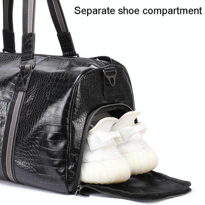 Multifunctional Leather Duffel Bag For Travel - Crocodile Print-1964932182657077254