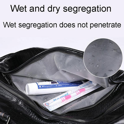 Multifunctional Leather Duffel Bag For Travel - Crocodile Print-1964932182657077256