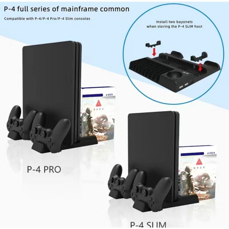 Multi-Function Dual-Seat Cooling Base For Ps4 / Ps4 Pro / Ps4 Slim With Charging And Storage - Black-1915196928237375495