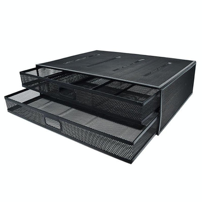 Double Iron Desktop Stand With Drawer For Height Increase And Storage - Black-1964932190563340288