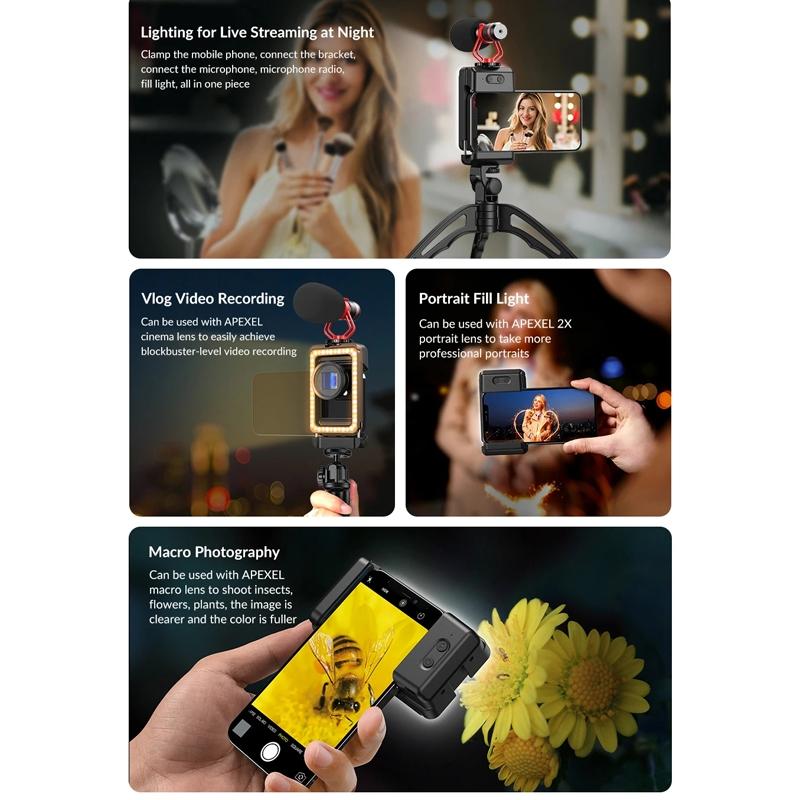 Universal Phone Clip With Multifunctional Fill Light - 1 / 4 & M17 M37 Thread Interface-1915198353189244931