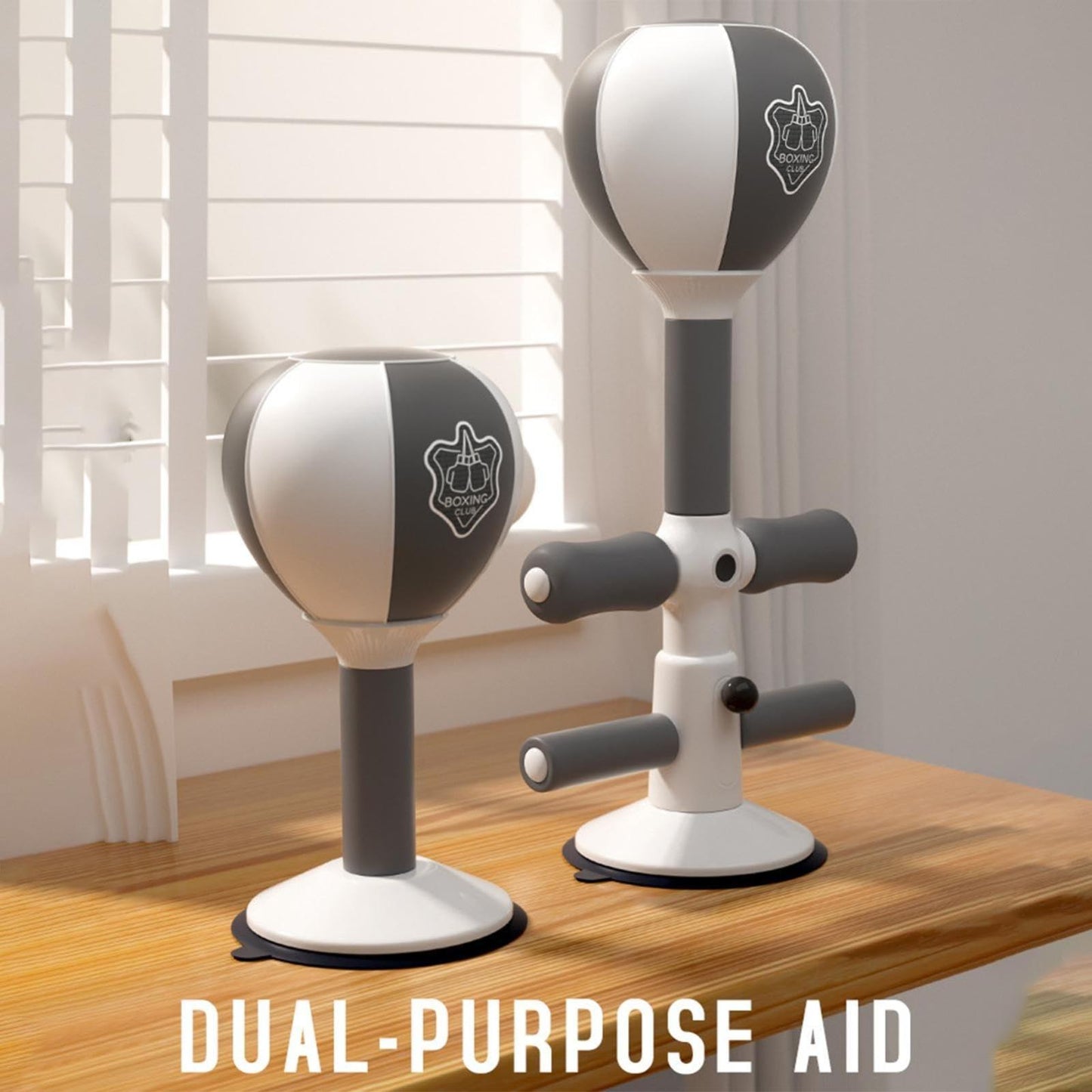 Adjustable 2-In-1 Sit-Up Boxing Ball Stand With Punching Bag - Gray / White-1964932179175804930