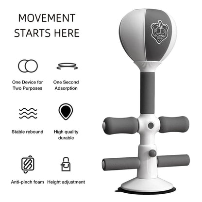 Adjustable 2-In-1 Sit-Up Boxing Ball Stand With Punching Bag - Gray / White-1964932179175804931
